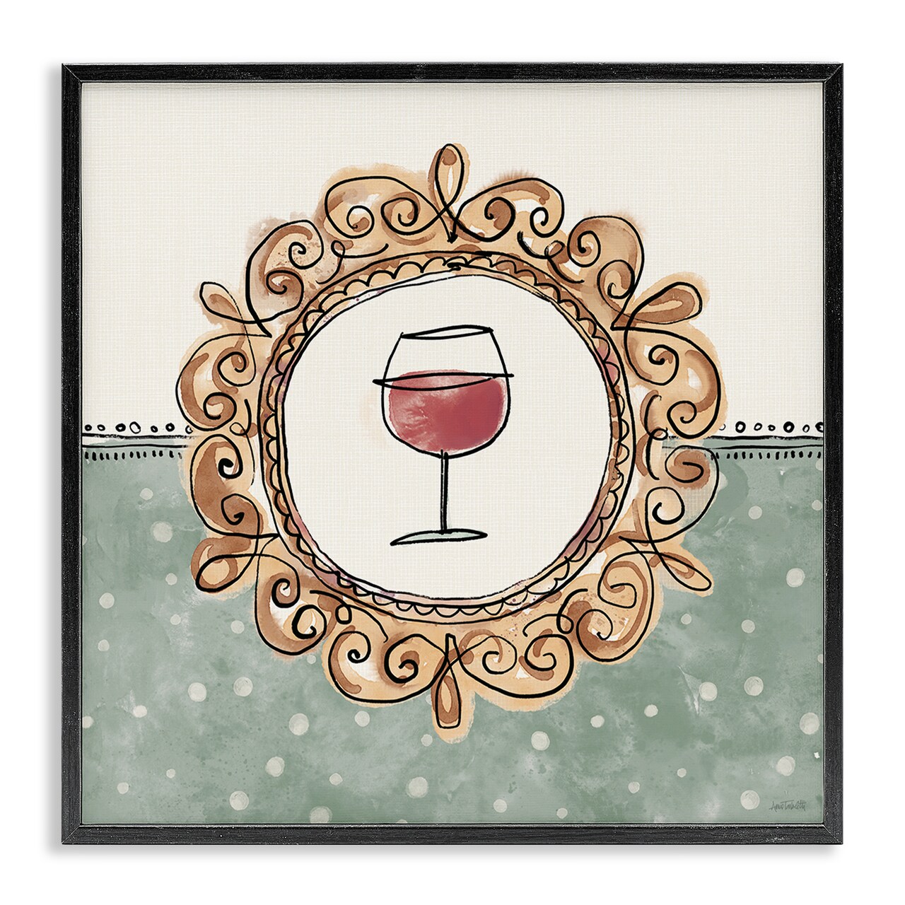 Stupell Industries Wine with Classic Border Framed Giclee Wall Art Design by Anne Tavoletti